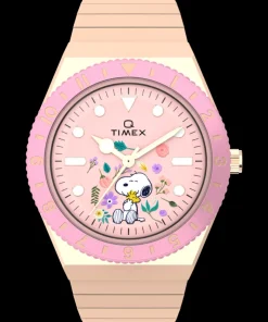 Women Timex Gold-tone|Bracelet*x Peanuts® Q ® In Bloom 36mm Stainless Steel Expansion Band