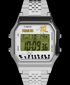 Women Timex Silver-tone|Digital*x Peanuts® T80 75th Anniversary Edition 34mm Stainless Steel Bra