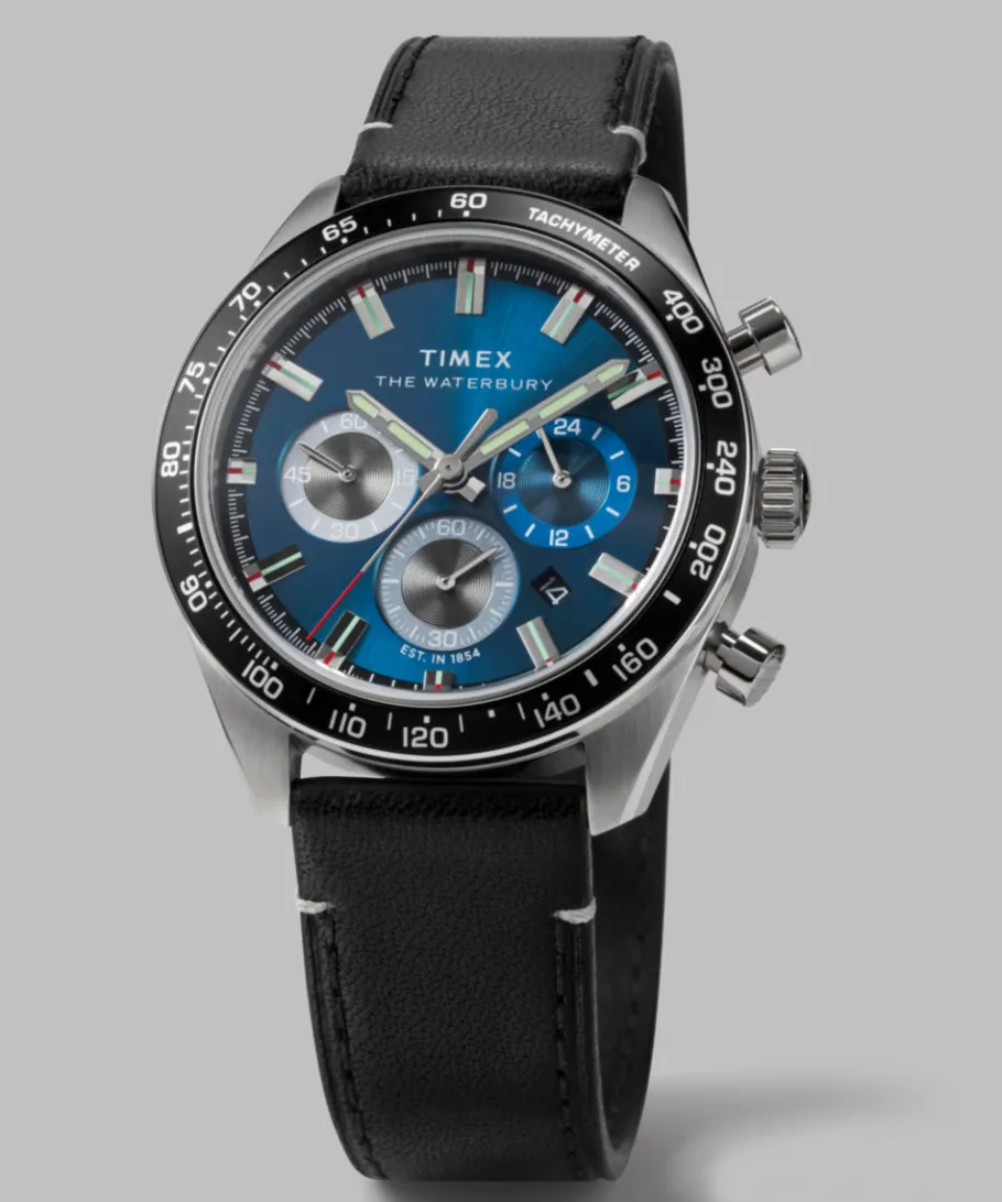 Timex Leather|Chronograph*Waterbury Traditional Chronograph 41mm Leather Strap Watch