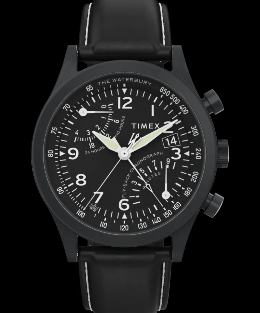 Timex Leather|Chronograph*Waterbury Traditional Fly Back Chronograph 43mm Leather Strap Watch