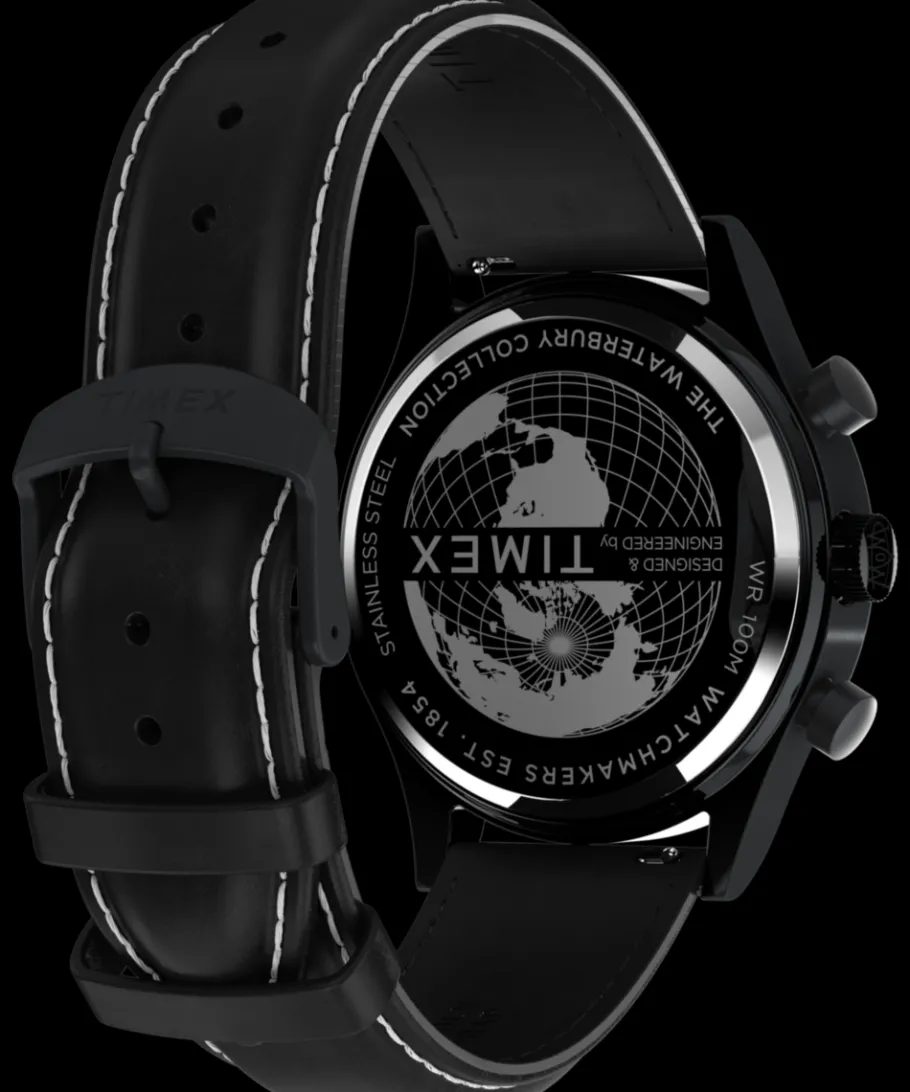 Timex Leather|Chronograph*Waterbury Traditional Fly Back Chronograph 43mm Leather Strap Watch