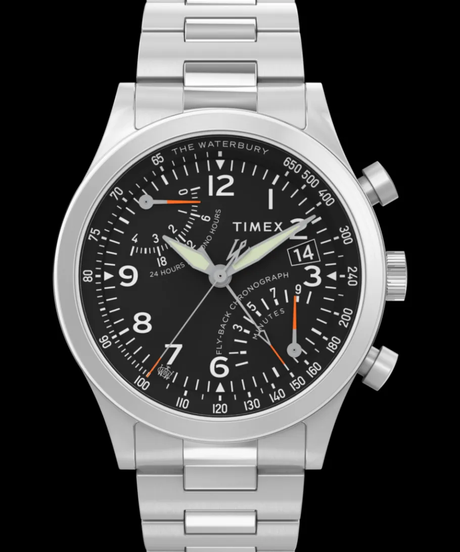 Timex Stainless Steel|Chronograph*Waterbury Traditional Fly Back Chronograph 43mm Stainless Steel Bracel