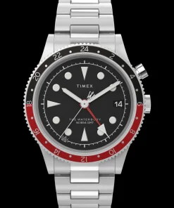 Timex Stainless Steel|Military Inspired*Waterbury Traditional GMT 39mm Stainless Steel Bracelet Watch