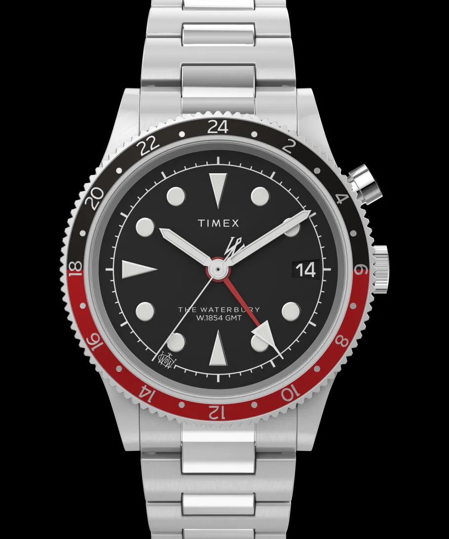 Timex Stainless Steel|Military Inspired*Waterbury Traditional GMT 39mm Stainless Steel Bracelet Watch