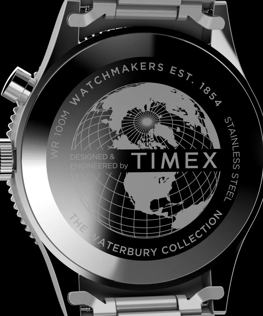 Timex Stainless Steel|Military Inspired*Waterbury Traditional GMT 39mm Stainless Steel Bracelet Watch