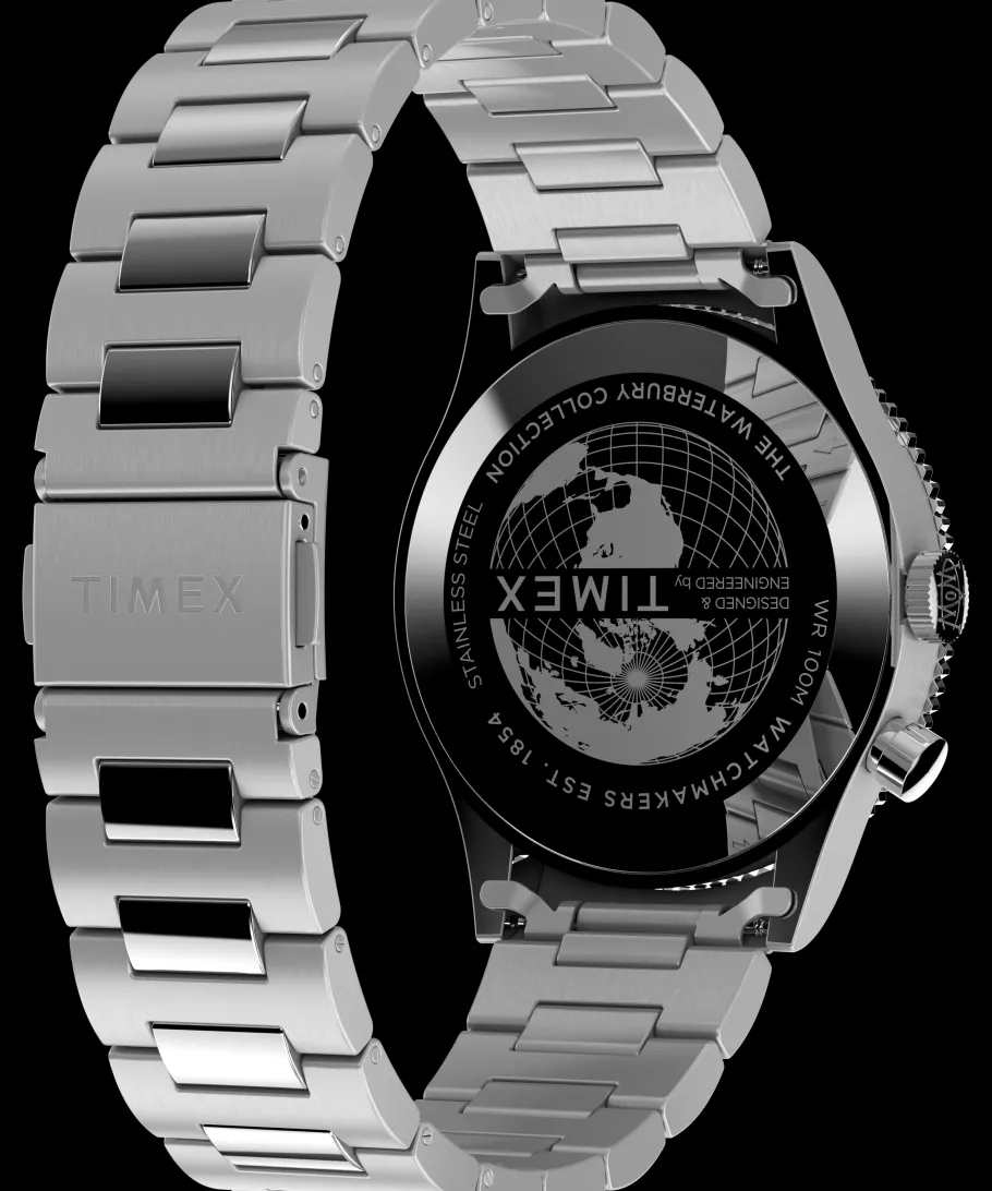 Timex Stainless Steel|Military Inspired*Waterbury Traditional GMT 39mm Stainless Steel Bracelet Watch