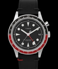 Timex Leather|Black Watches*Waterbury Traditional GMT 39mm Leather Strap Watch