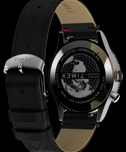 Timex Leather|Black Watches*Waterbury Traditional GMT 39mm Leather Strap Watch