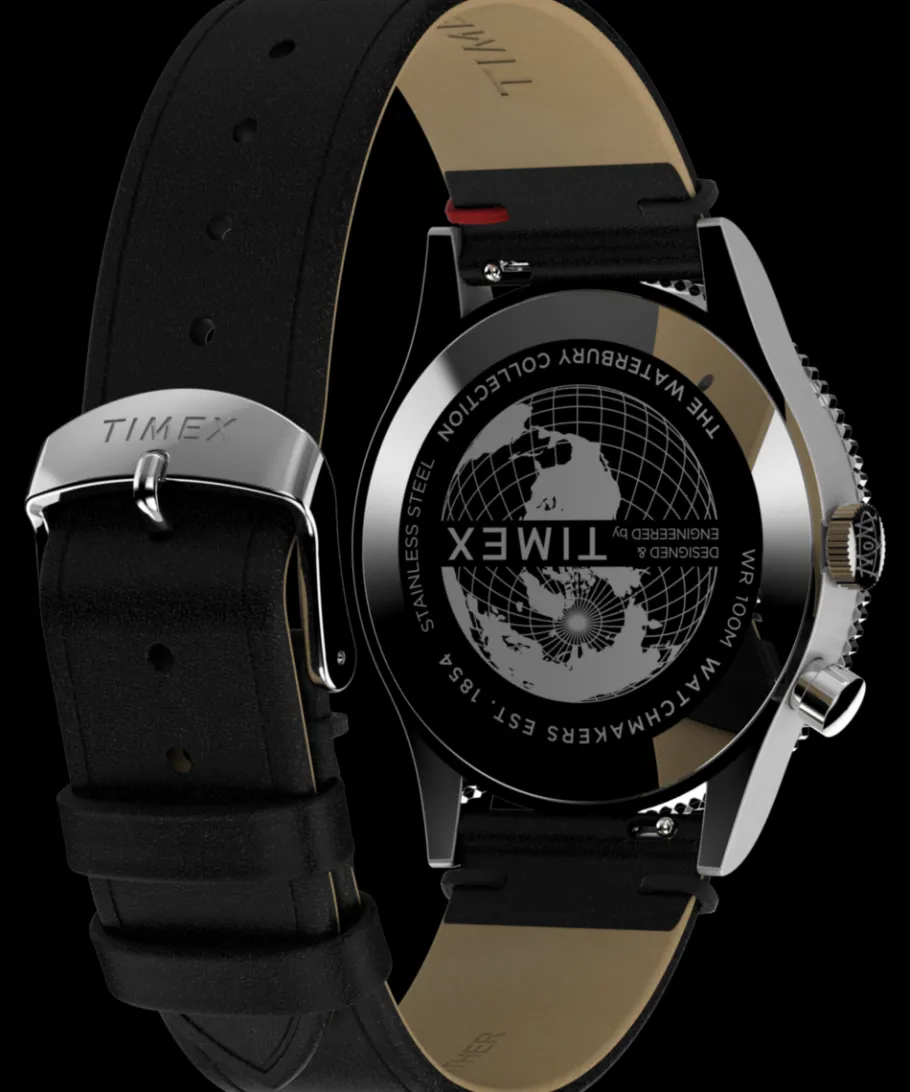 Timex Leather|Black Watches*Waterbury Traditional GMT 39mm Leather Strap Watch